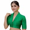 Women’s Solid Collar Neck Readymade Saree Blouse | Front Open Non Padded | Half Sleeve Art Silk Blouse