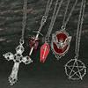 5pcs Set Goth Oval Relief Vampire Bat Coffin Cross Star Shaped Pendant Necklace for Women Halloween Stainless Steel Jewelry Sets