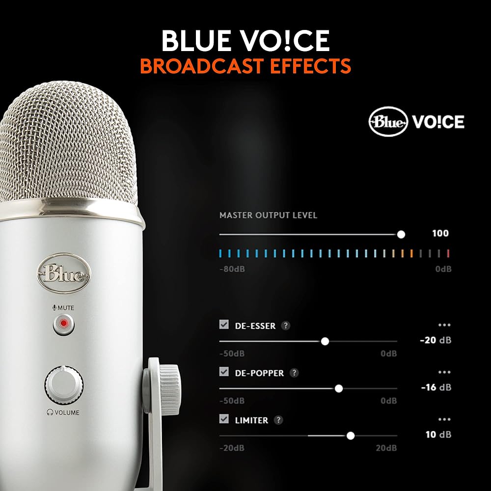 Blue Microphones Yeti USB Microphone Silver 1950 Model 16-bit/48kHz High-Quality Sound Recording