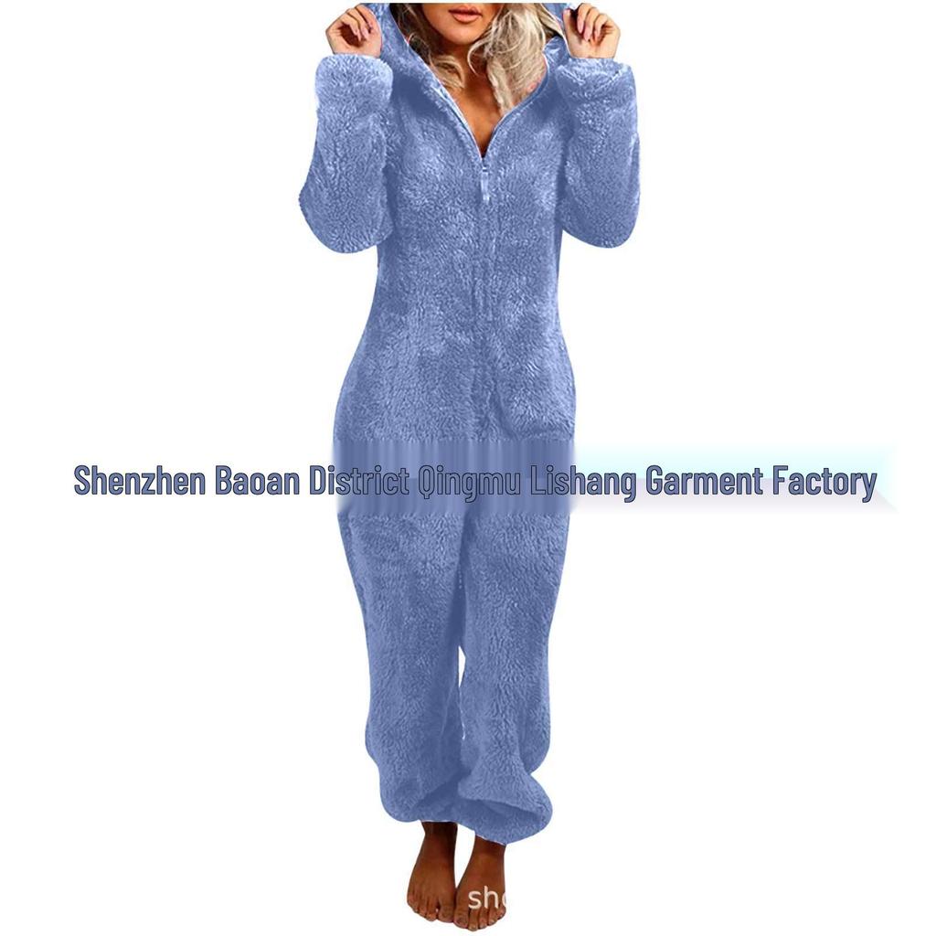 Women's Plus Velvet Thickened Fur Jumpsuit Pajamas - Hooded, Multi-Color, Parent-Child Autumn & Winter Wear