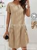 Vestido casual de verano para mujer, línea A, con cremallera frontal, manga corta, color liso, con bolsillos