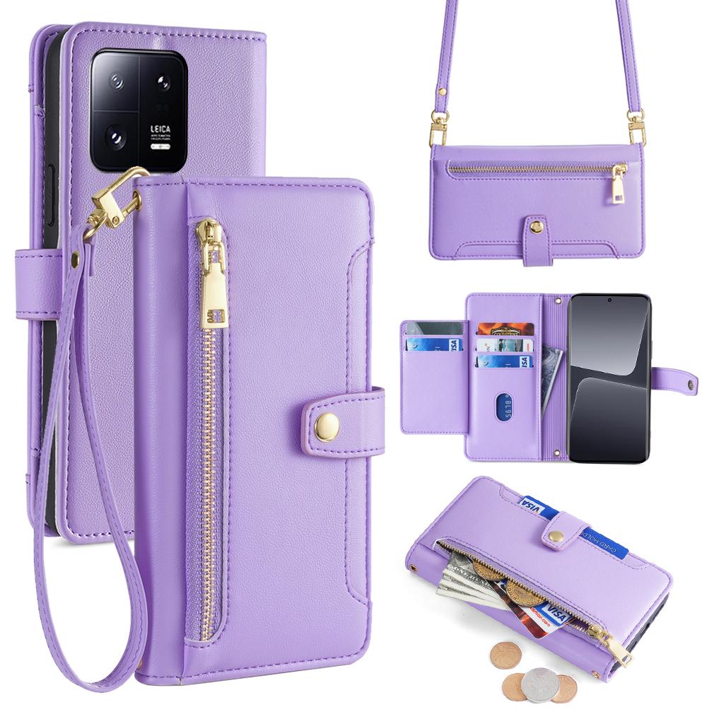 

For Xiaomi 13 Pro 5G Case Leather Hardware Buckle Phone Stand Cover with 2 Straps F