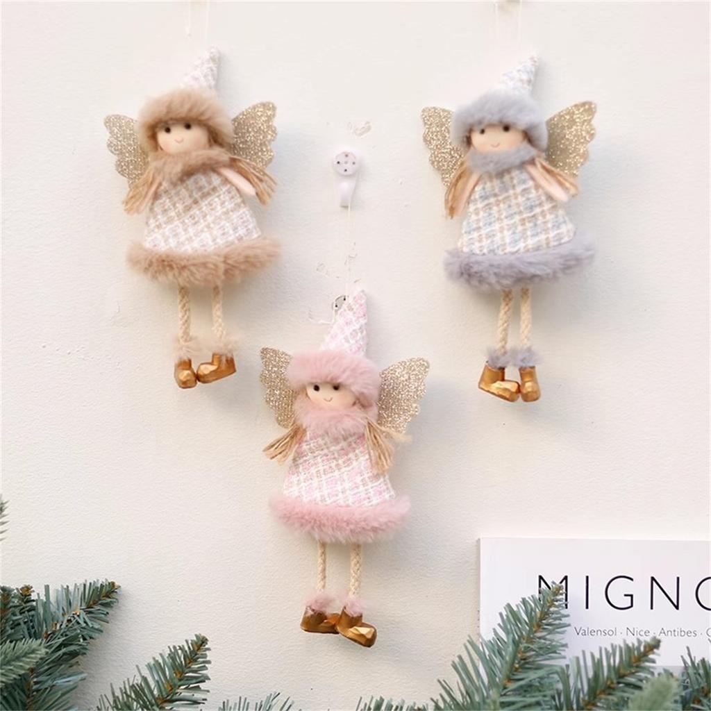Christmas Plush Angel Girl Dolls Ornaments Xmas Tree Pendant Hanging Decoration For Home New Year Decor Supplies Kids Gifts