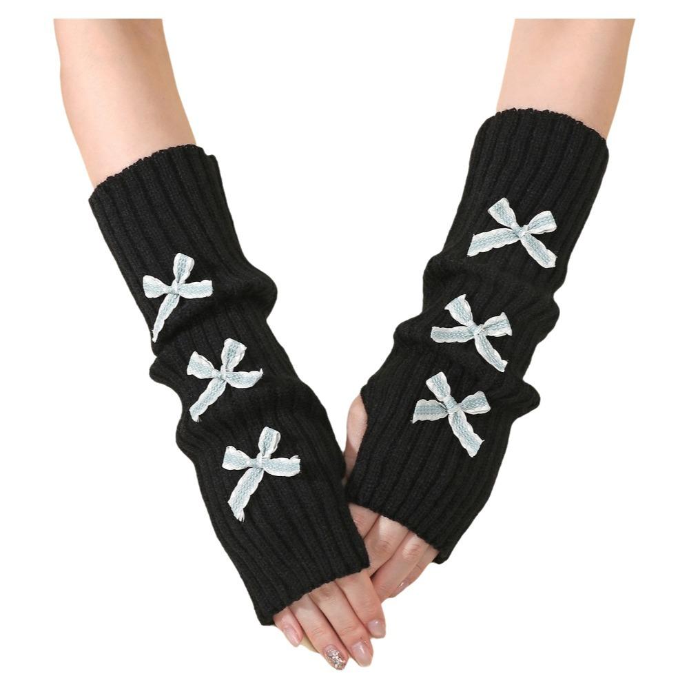 Soft Knitted Bow Arm Warmers Long Knit Sleeve Cover Y2K Y2K Fingerless Gloves  Girl