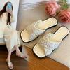 French sequined cross-strapped cool slippers 2025 summer new outer wear flat-bottomed casual high-end one-pedal slippers