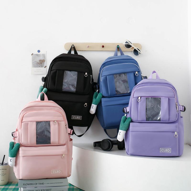 Four-Piece Backpack Set Girls Large Capacity Backpack Solid Color Junior High School Student School Bag