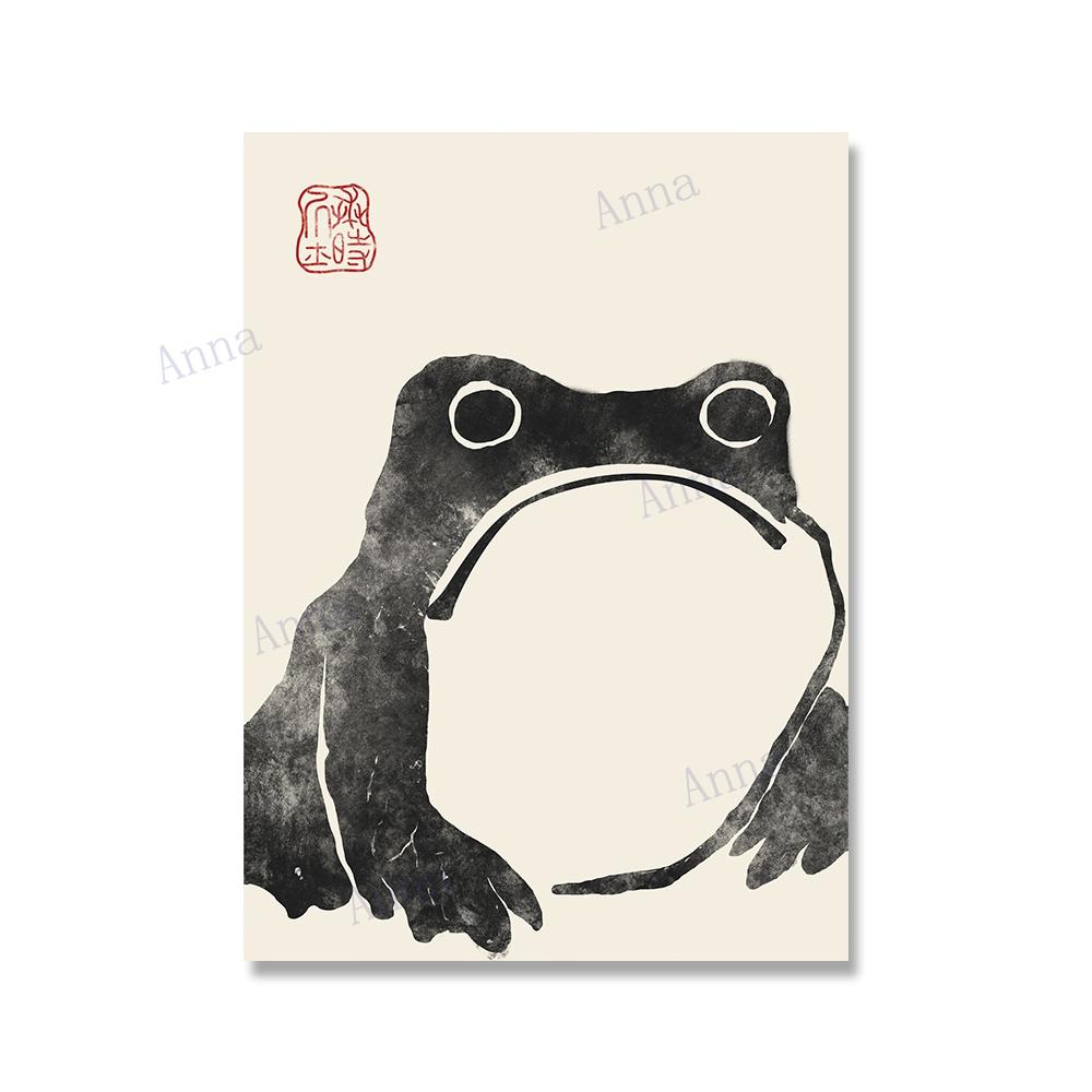 Антикварный винтажный холст с лягушкой Мацумото Ходзи, японский холст с принтом на дереве, уродливая милая жаба, ваби саби, настенный художественный декор, живопись без рамки