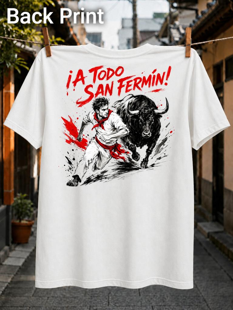 Spanisha Todo San Fermin Running Unisex And Charging Bull With Red Accents Dramatic Festival Sketch Unisex All TShirt
