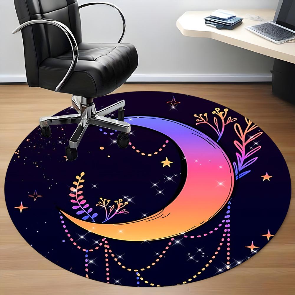 1pc Moon Stars Office Round Area Rug, Under Office Chairs Bedroom Living Room Home Decor, Room Deco, Available In Various Sizes