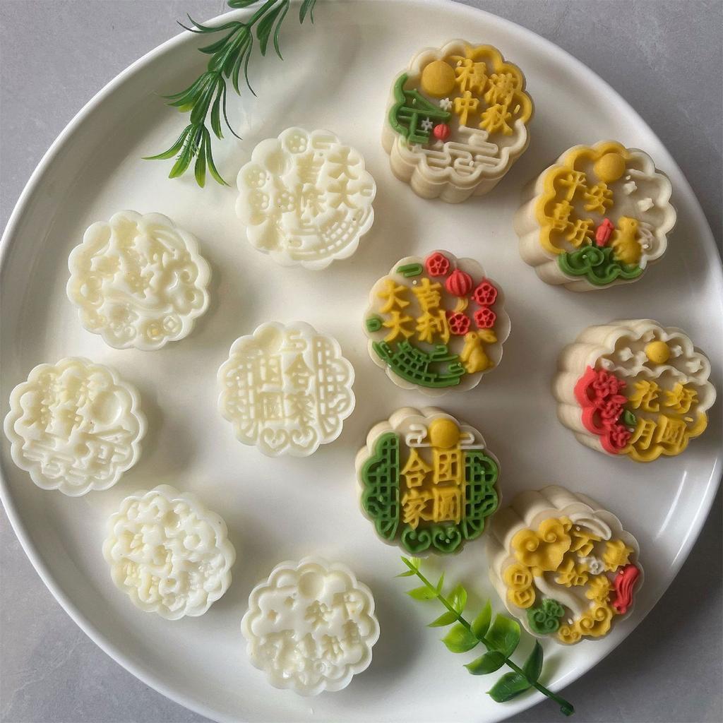 Hand Pressed Mooncakes Mold Bean Pastes Cake Press Mould Flower Shape Round Pastries Maker Kitchen Baking Supplies