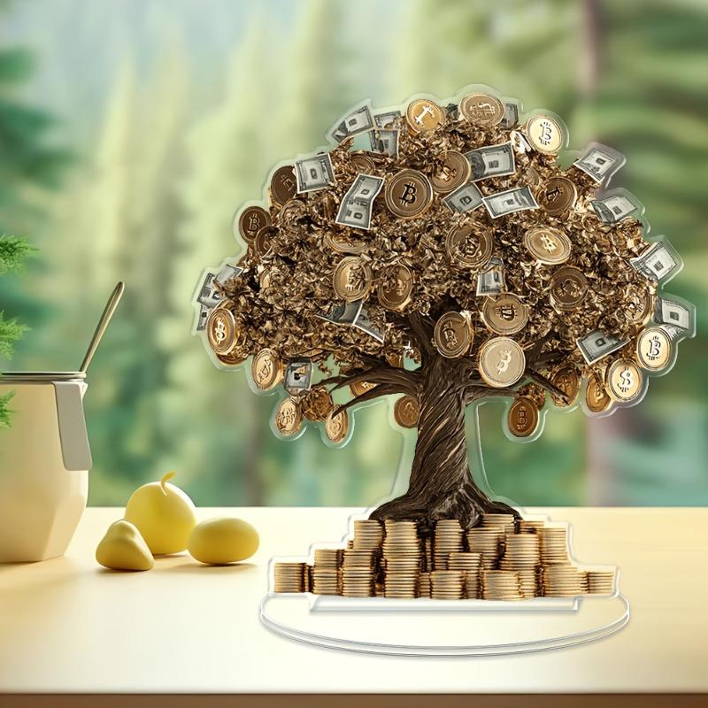 Dwuwymiarowa płaska akrylowa dekoracja stołu w kształcie drzewa pieniędzy, wisząca tabliczka ozdobna do domu, ozdobna dekoracja ogrodowa na drzwi pokoju, wiszące kwadratowe tabliczki Livi