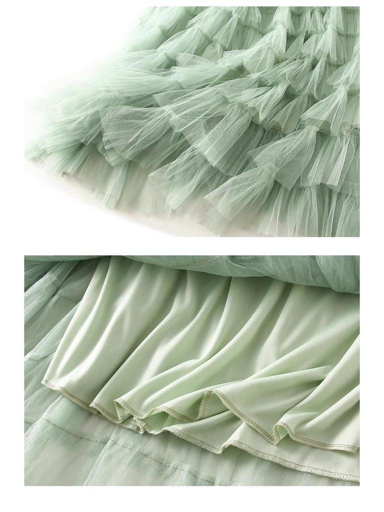 Women's Layered Mesh Gauze Pleated High Waist Long Skirt - Spring & Autumn Style