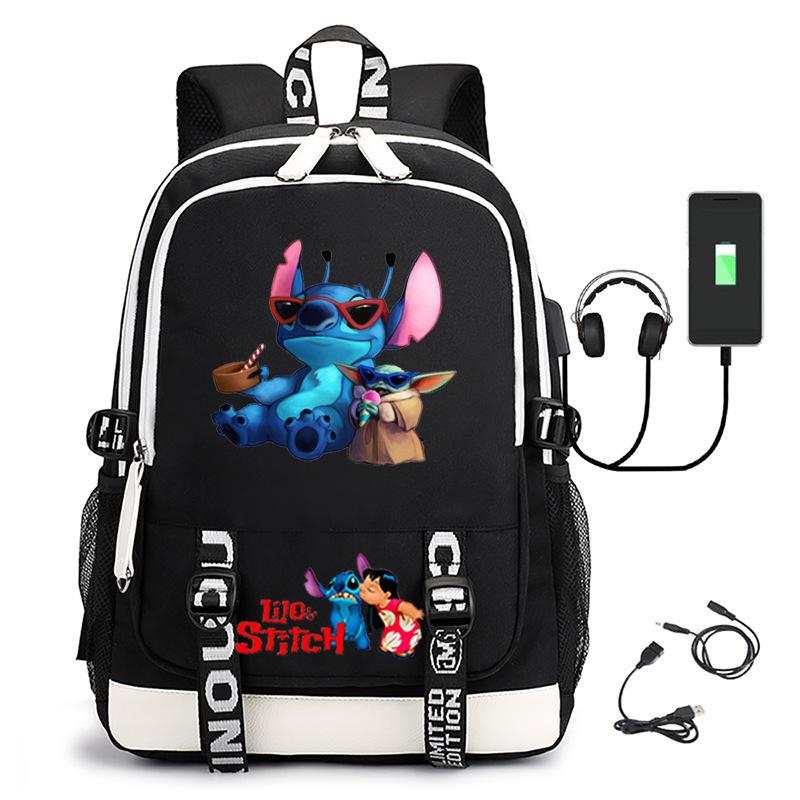 Large Capacity Backpack Printed Student USB School Bag