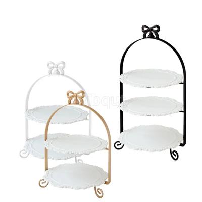 White Dessert Table Display Stand Wedding Decoration Afternoon Tea Double-Layer Cake Stand Gold Pastry Decoration Plate 3 Layer