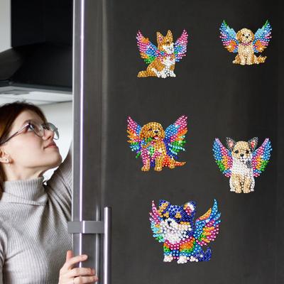 6 Stuks Acryl Katten Diamant Kunst Magneetstickers Diamant Schilderen Koelkastmagneet voor Koelkast Whiteboards Auto Postbus Decor