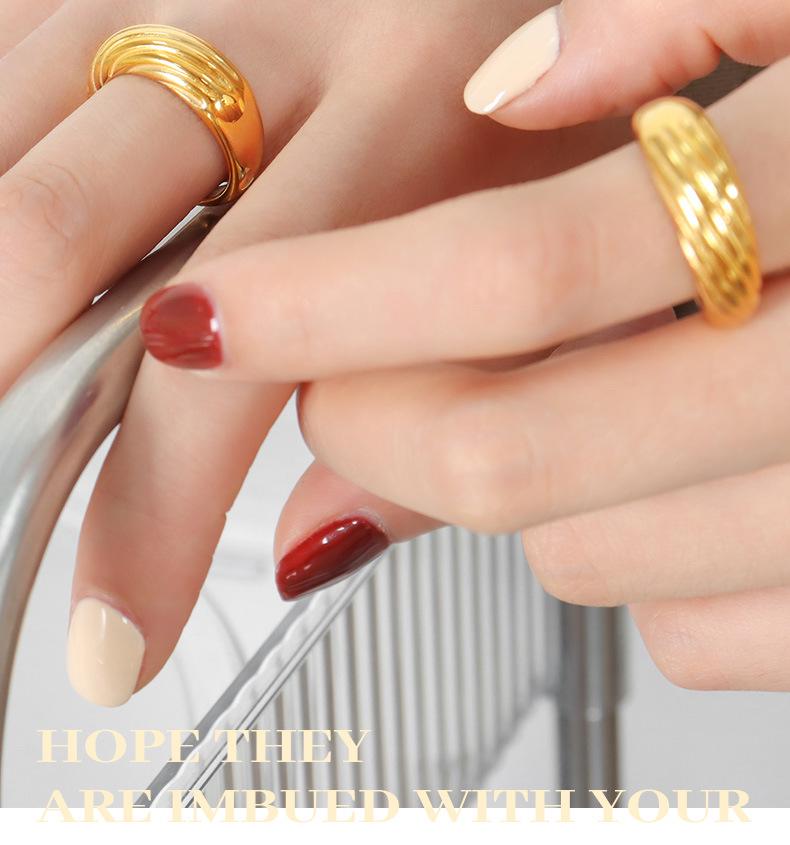 Gold Plated Geometric Striped Ring: Titanium Steel Jewelry for Women