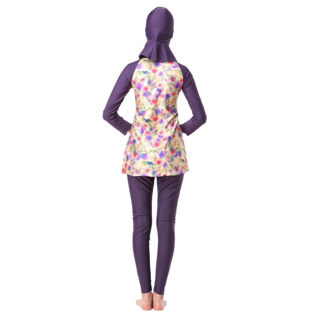 Frauen Muslimische Bademode Badeanzug Druck Badeanzug 3-teilig Mit Kappe Beachwear Frauen Bademode Langarm Hosen Sport Konservative