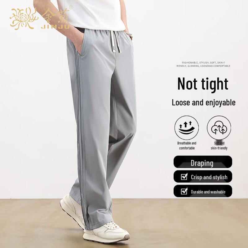 Men s Ice Silk Loose Straight Casual Pants XL