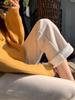 Damen Kaffeefarbene Chenille-Cordhose mit weitem Bein - Herbst/Winter Bodenlang, Lässig Gerades Bein - Weiß