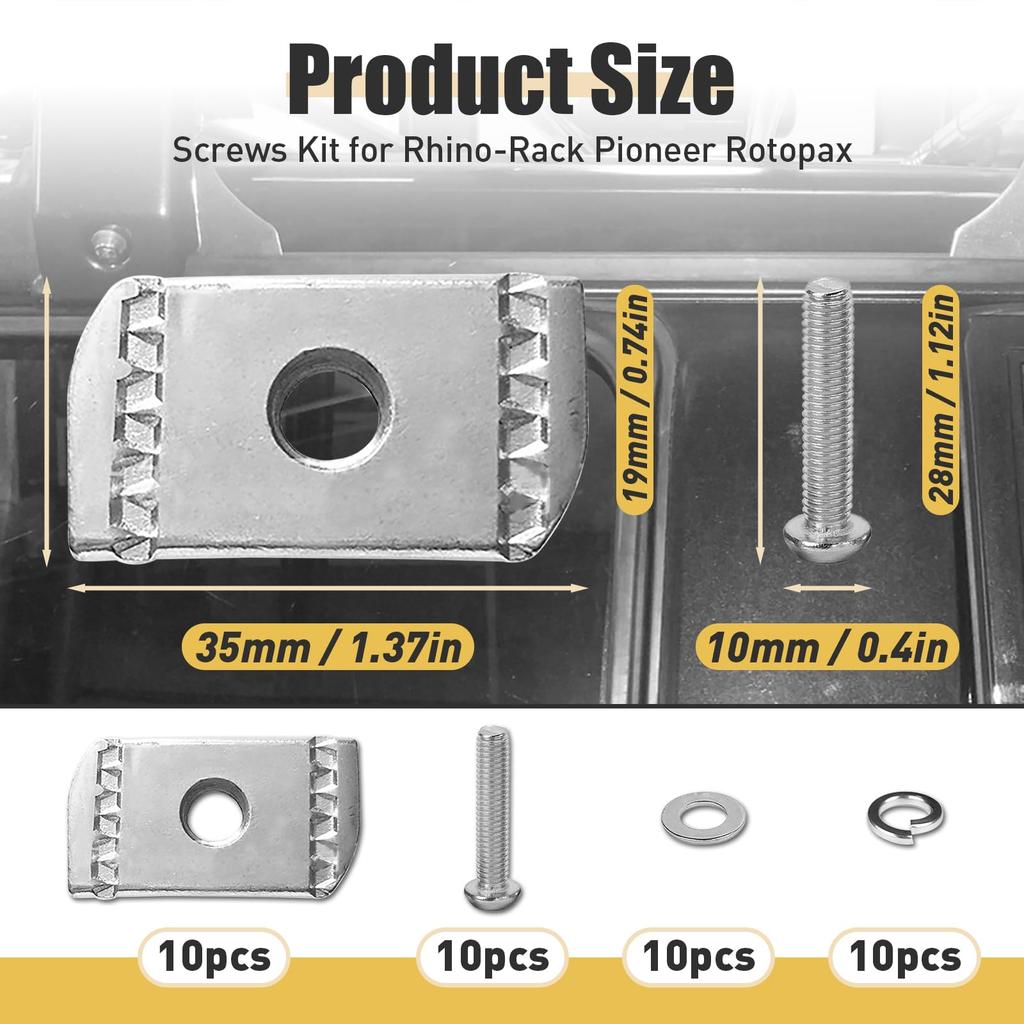 Rhino-Rack 20pcs M6 304 Stainless Steel Machine Screws Rhino Rack Pioneer Rotopax Screws Nut