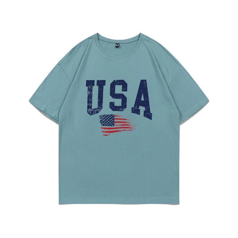 Summer Pure Cotton Short Sleeved Flag Letter Combination Printed Shoulder Down Women's T-shirt Fashionable Casual Women's Top T-Shirts Women’s