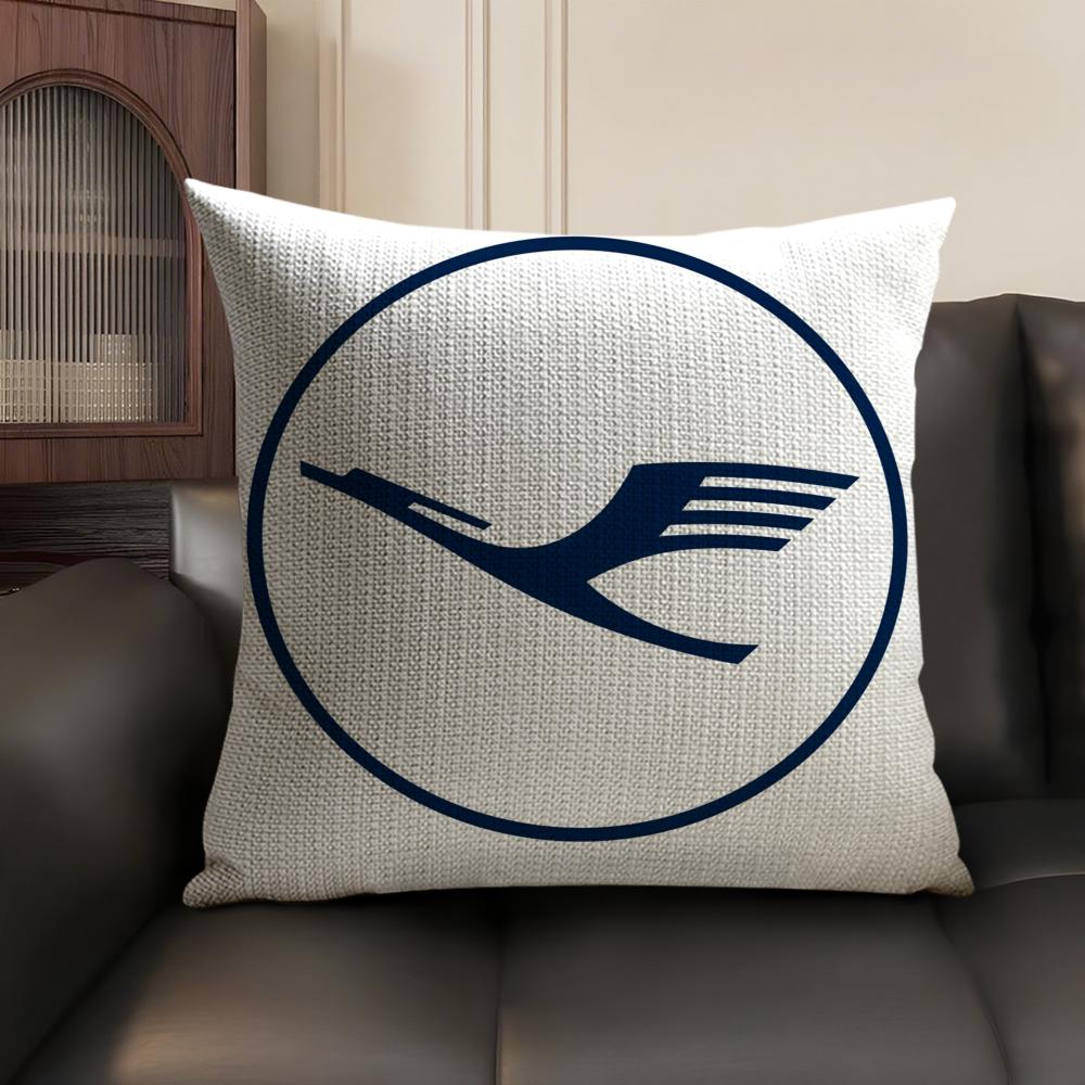 L-Lufthansa German Airlines Pillow Case Natural Linen Organic Fabric Double-Sided Printing Sofa Home Decor Gift Cushion Cover
