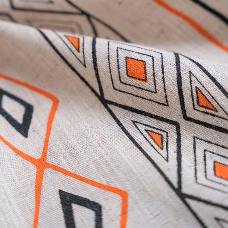 Tribal Style Bohemian Cream Cotton Linen Printing Sunshade Free Perforated Living Room Bedroom Kitchen Window Curtain Cloth