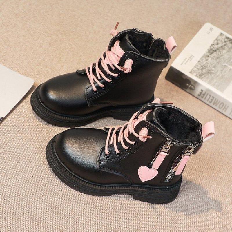 Mädchen Stiefeletten Doppelreißverschluss Rutschfeste Kindermode Stiefel Rosa Herz Kinder Prinzessin Catwalk Stiefel Rutschfeste Lederschuhe