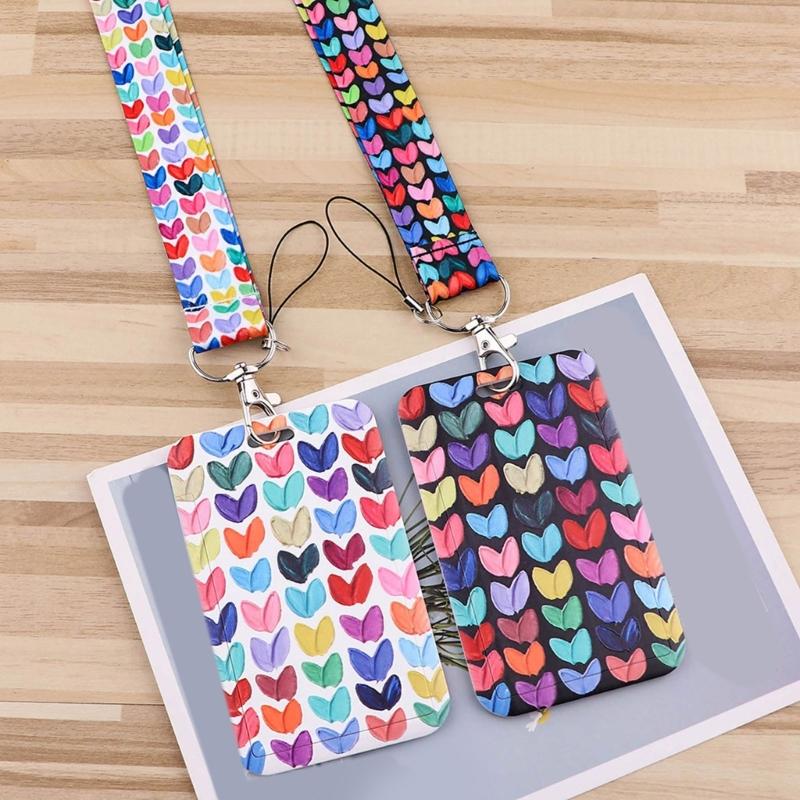 Lanyard mit Kartenetui Herzmuster ABS Kartenhalter Handy-Lanyard Kartenhülle für Arbeit Ausweishalter Buskarte Schlüsselzubehör