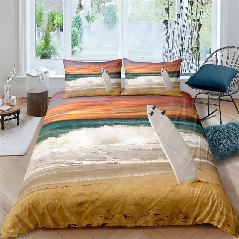 Luxury Sunset Surfing Duvet Cover for Teens Boys Girls Adults Summer Beach Theme Bedding Queen King Size Gift
