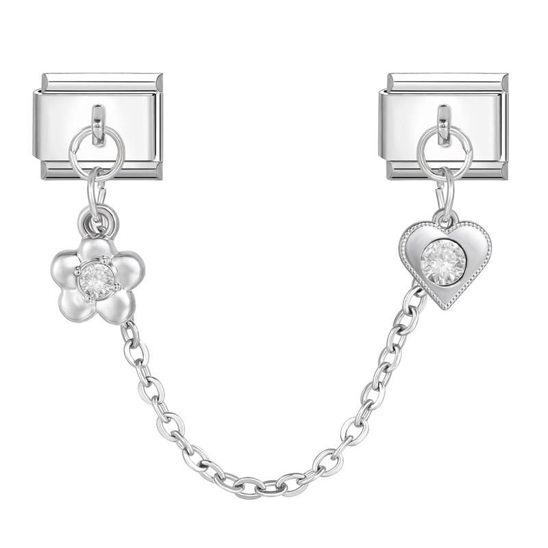 Flowers Moon Star Butterfly Heart Zircon Tassel Chain Italian Charm Links Fit 9mm Bracelet Stainless Steel DIY Jewelry Making