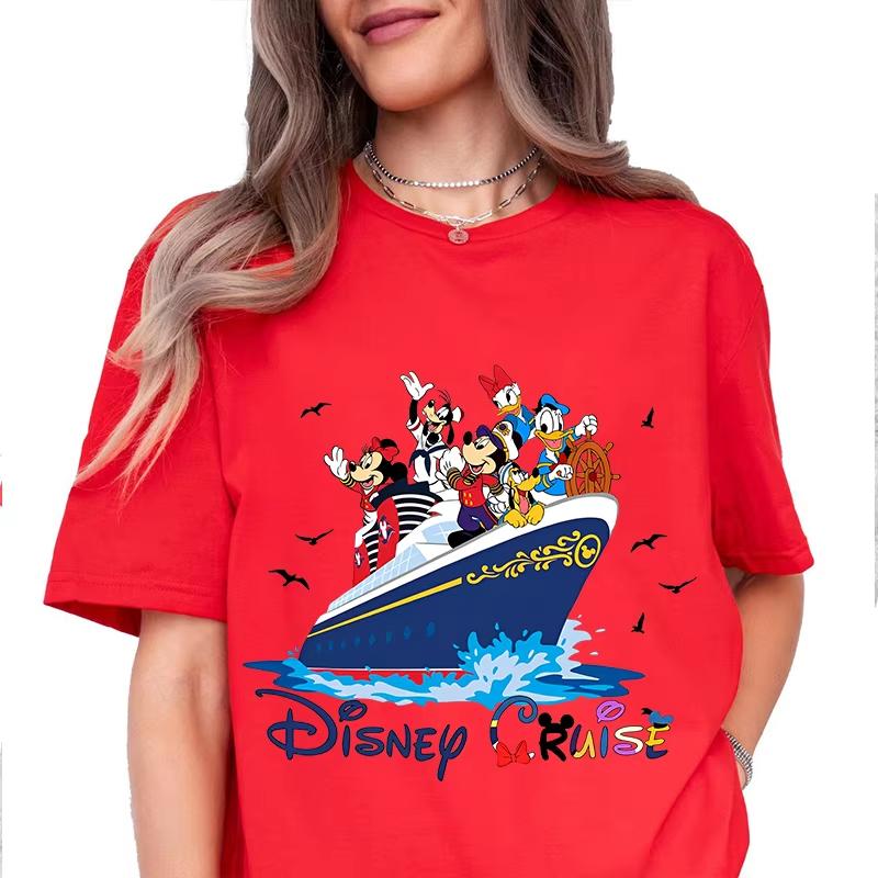 2025 Summer Captain Mickey Friends Disney Cruise Ship Printed Women's 100% Pure Cotton Printed Breathable T-shirt Y2K Loose Top