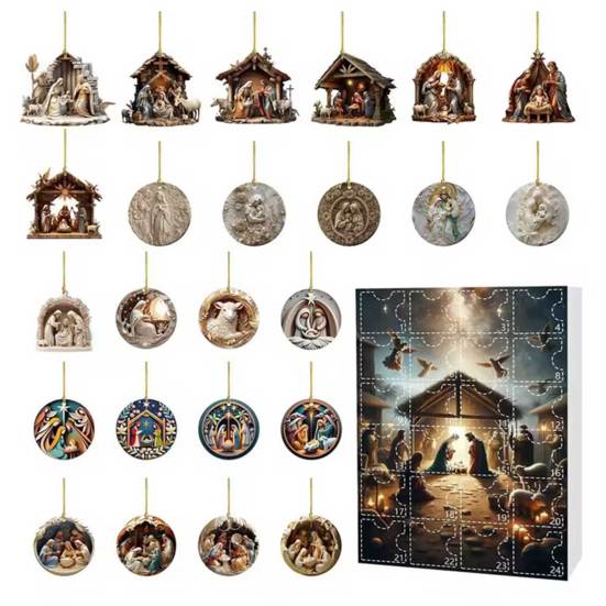 Nativity Advent Calendar 2025 24 Days Christmas Countdown Calendar with 24 Nativity Scene Ornaments Christian