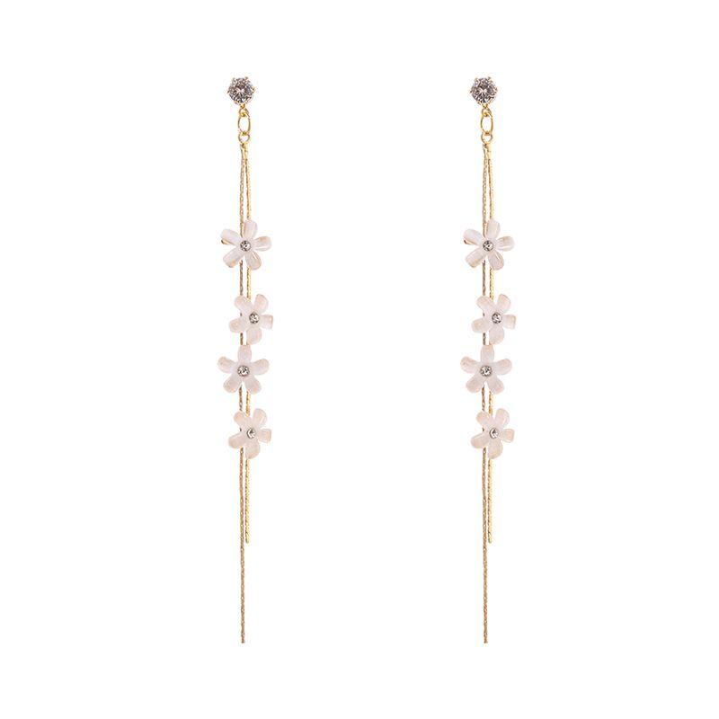Super Fairy Mori Style Slim Face Earrings Small Flower South Korea Simple Temperamental All-Match Long Fashion Ear Stud Earring Ear Clip