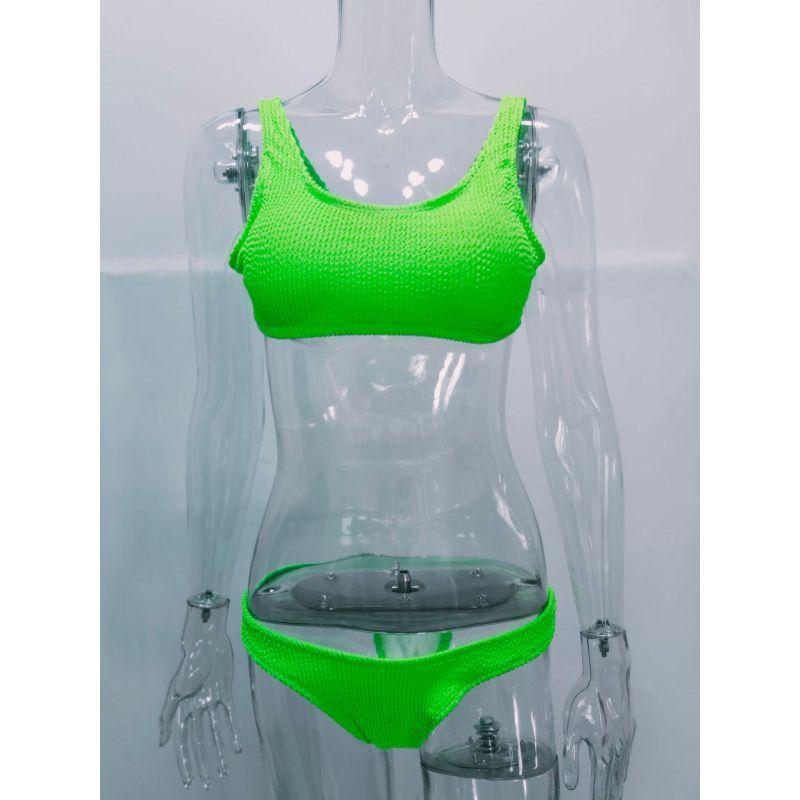 Women's solid color specialty fabric ruffled fabric bikini macaron color two-piece swimsuit
