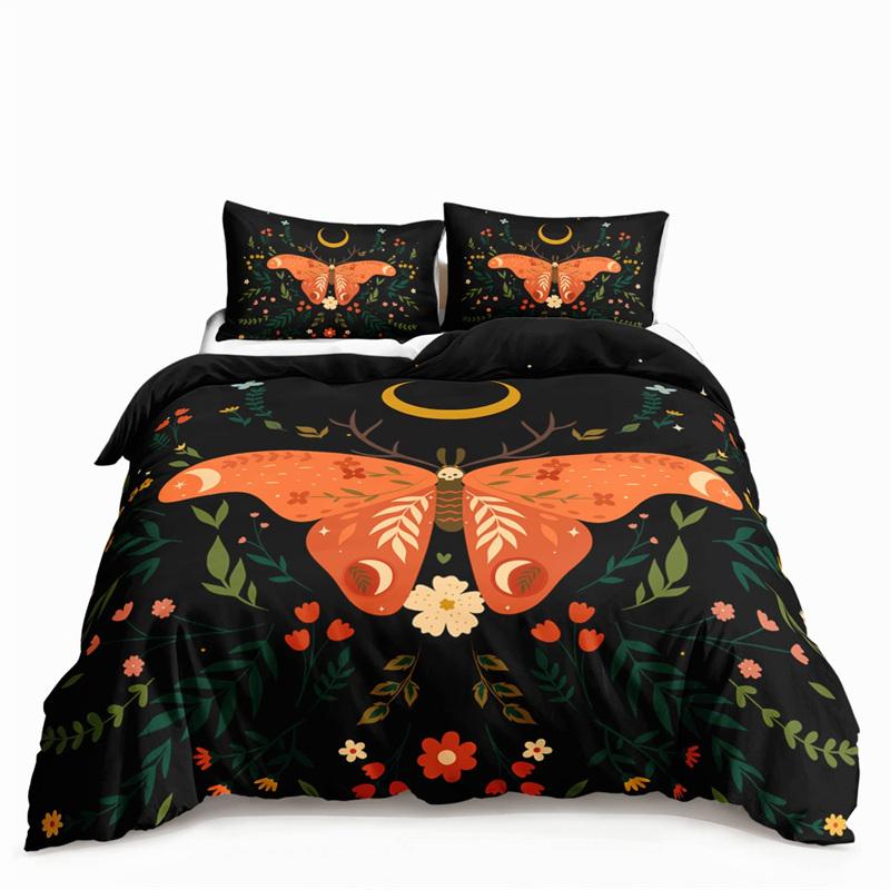 Butterfly And Death Moth Bedding Collection For Girls Gothic Skull Boho Comforter Cover Decor Bedroom Sun And Moon Pattern Duvet Cover