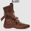 Cowhide version Maillard brown boxing boots inner height increase Martin boots women's retro locomotive boots outdoor mid boots