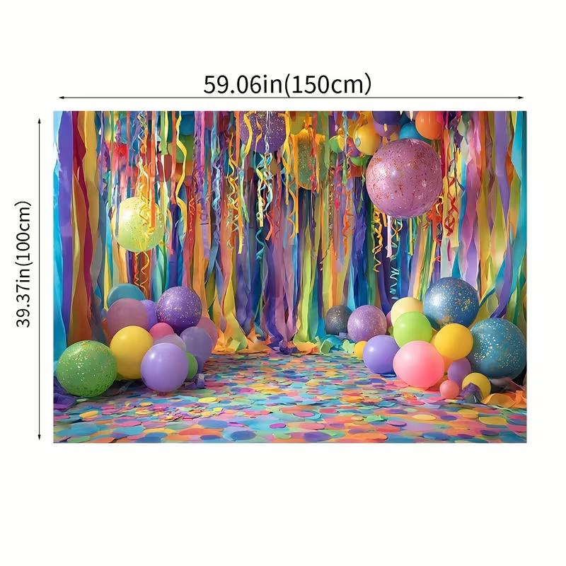 2D Bright Multicolor Confetti Backdrop with Balloons for Birthday Party Banner