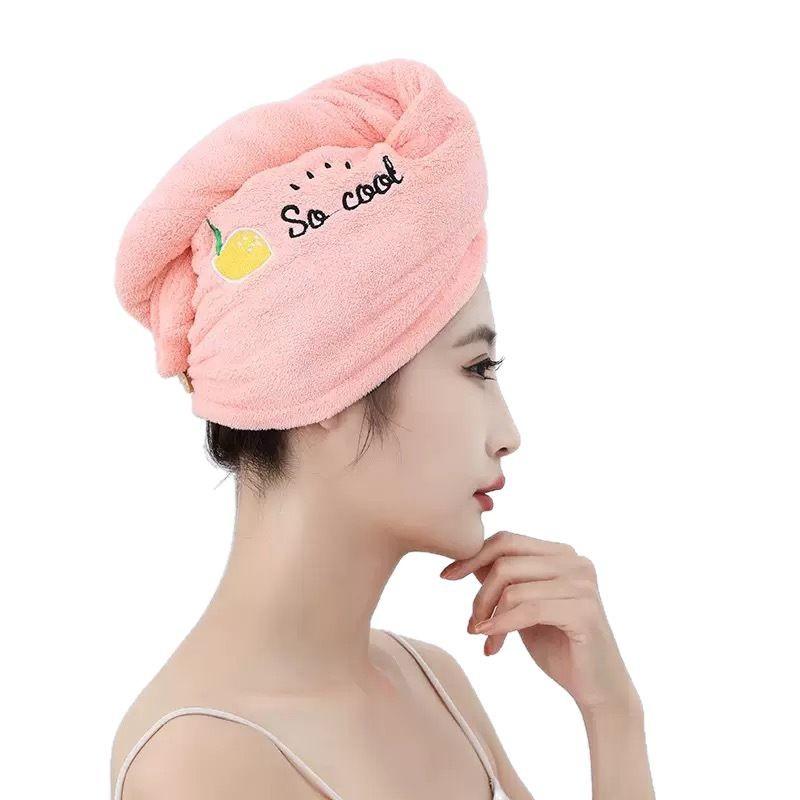 Cartoon avocado coral fleece turban shower cap, absorbent and soft hair towel, fruit embroidery coral fleece hair drying cap