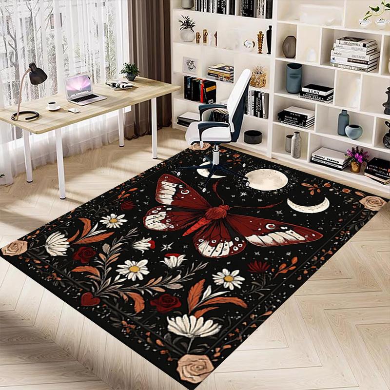 1pc Butterfly Flowers Carpet Anti Slip Polyester Floor Mat for office.Bedroom