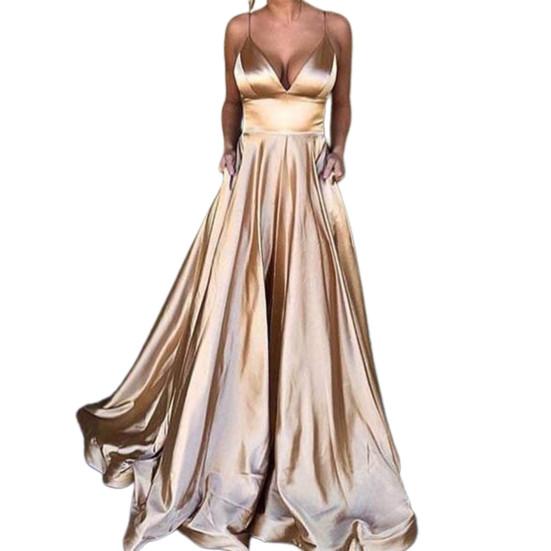 Robe à bretelles taille haute, col en V, bretelles réglables, tenue de soirée pour Banquet