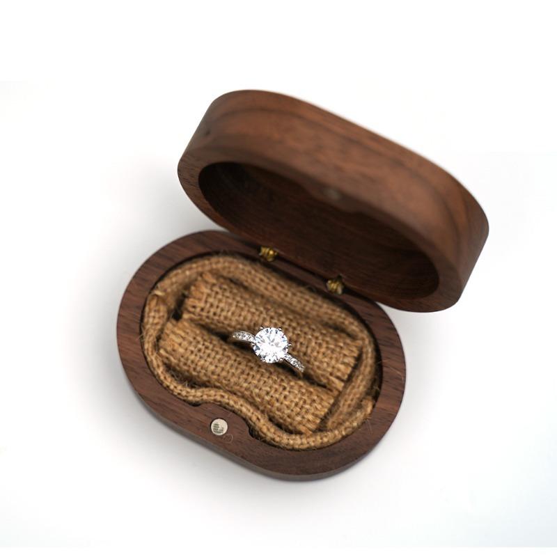 1Pc Walnut Wood Jewelry Box Engagement Wedding Ceremony Ring Storage Proposal Portable Ring Holder Rustic Wedding Ring Box