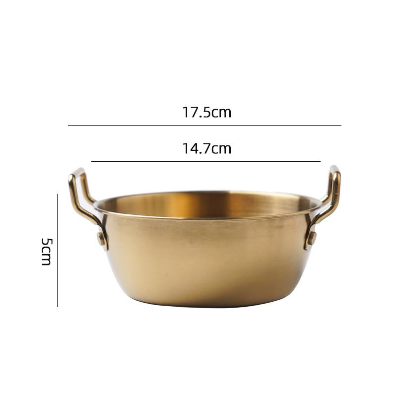 1pc Korean Style Salad Bowl 304 Stainless Steel Golden/Silver Instant Noodle Bowl with Double Handle Snack and French Fry Bowl