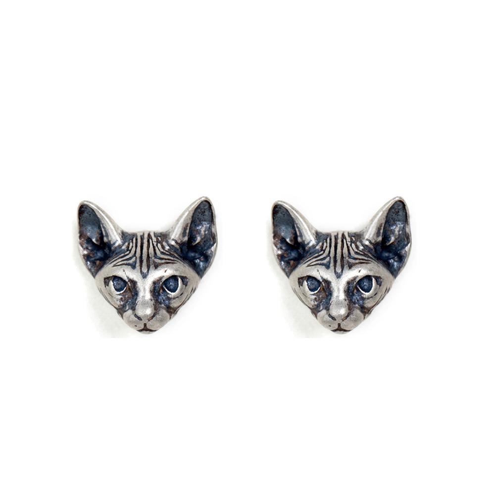 Sterling Silver Little Cat Stud Earrings - Trendy Retro Cat Ear Accessories 925 Silver