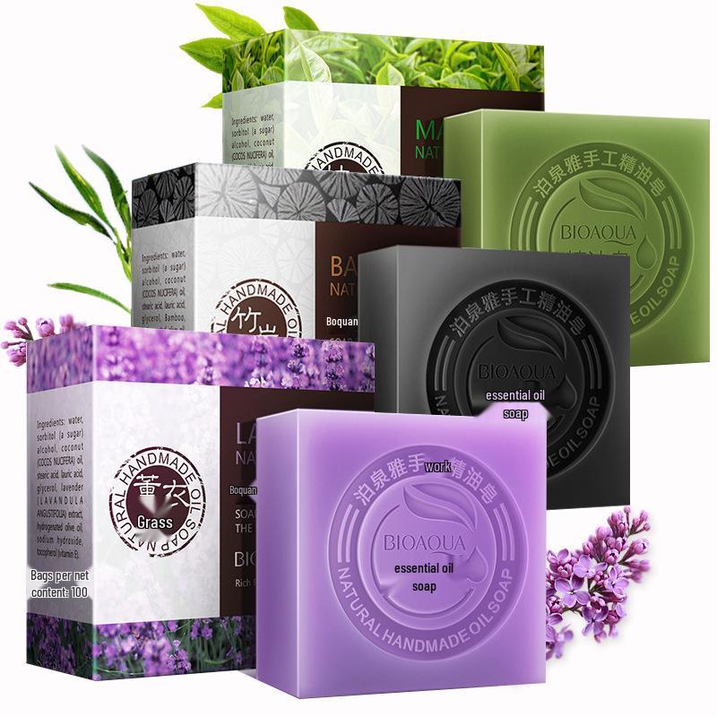 Sapone Artigianale BIOAQUA Carbone di Bambù e Lavanda per la Pulizia del Viso – Detergente Bellezza per la Pelle.