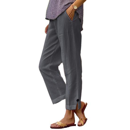 

Women Pants Elastic Mid-rise Loose Fit Casual Trousers with Pockets Pure Color Straight Leg Long Pants Travel Work School Daily 2XL