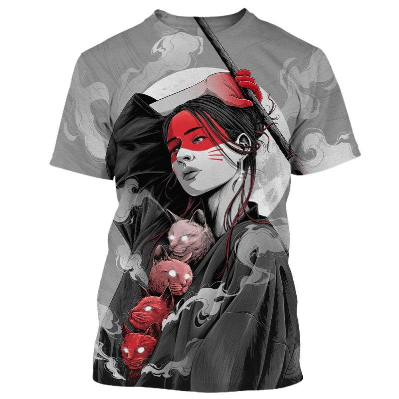 Japonská Geisha Samurai Pánské tričko s kulatým výstřihem Ležérní Topy s krátkým rukávem Pánské oblečení Letní Oversized Harajuku Streetwear