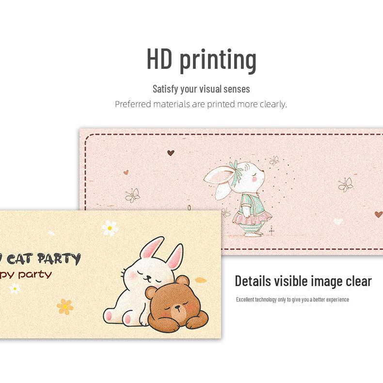 Tech Leather Healing Girl Large Mouse Pad with Cartoon Animal Design - Thick Keyboard and Wrist Rest Desk Mat