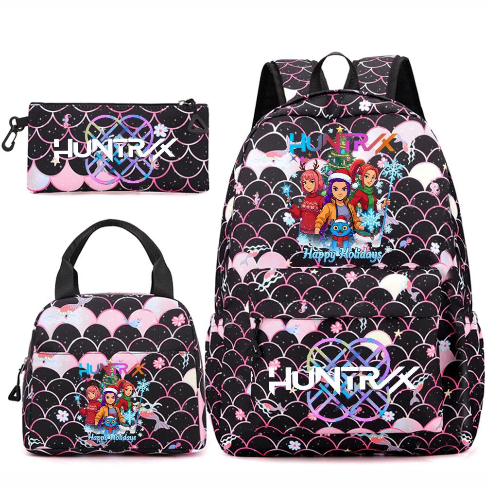 3Pcs/set Christmas KPOP Printed Backpack Handbag Pencil Case for Teenger Student Girl Boy Schoolbag Kid Bookbag Large Capacity Travel Bag Gift