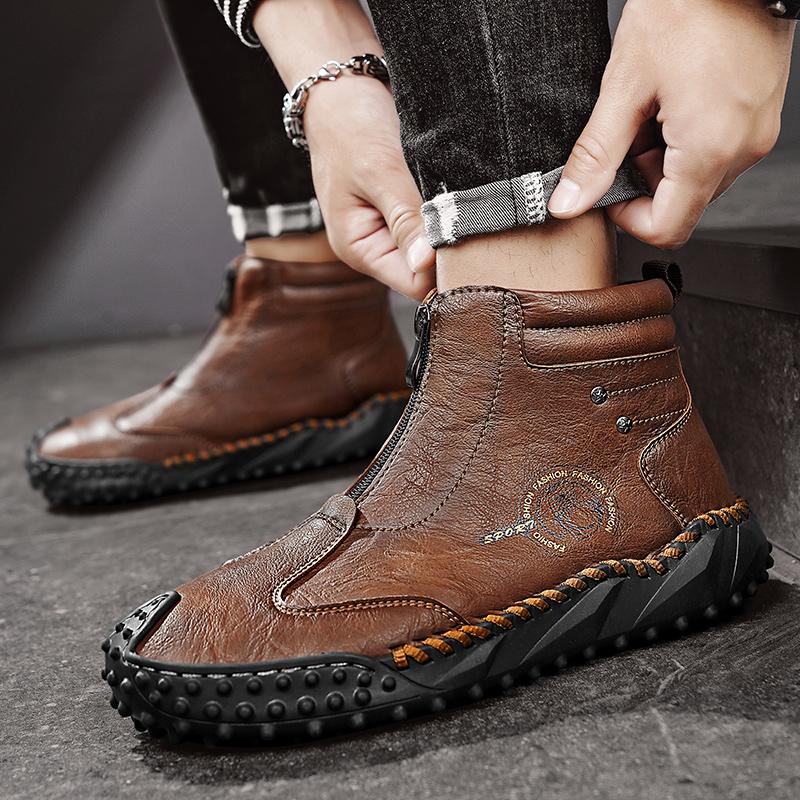 Pánské kozačky vysoké kožené boty plyšové outdoorové bavlněné boty velká velikost 39-46